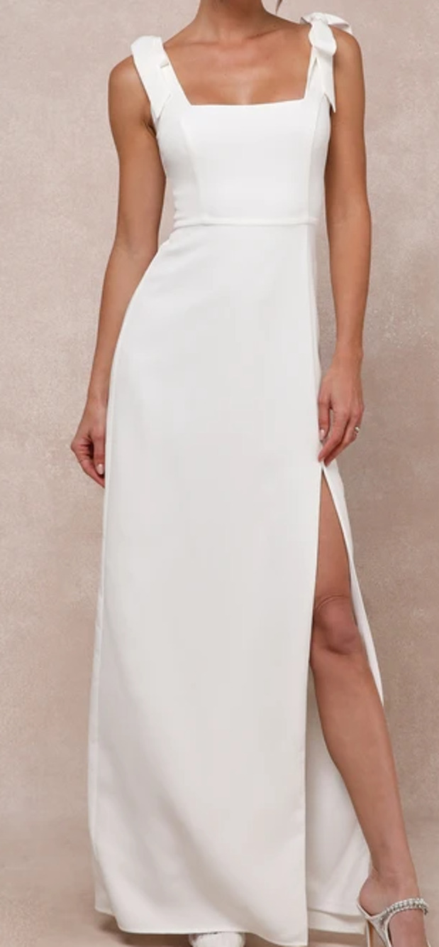 LULU'S M white Your Sweetie Tie-Strap Column wedding bridal Maxi Dress NEW 0B1